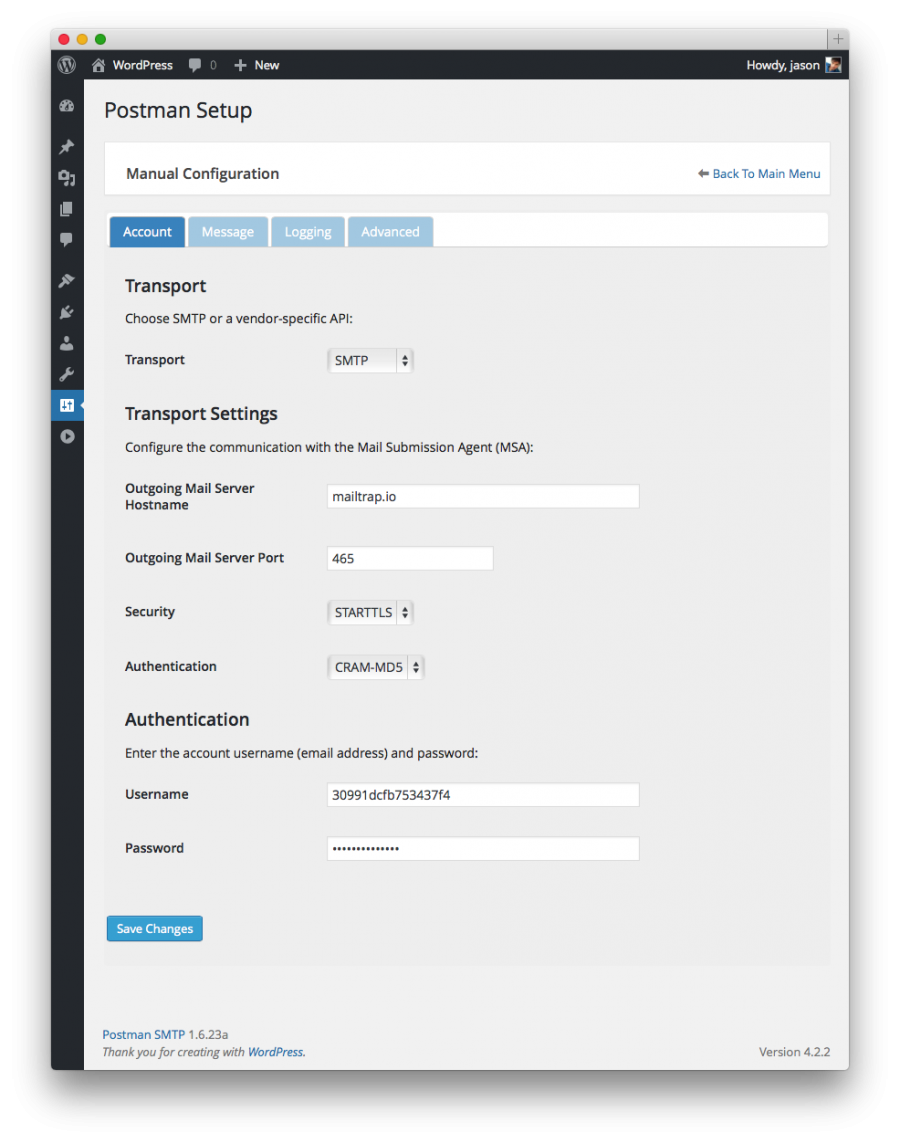 Post SMTP Mailer setup - Mailtrap