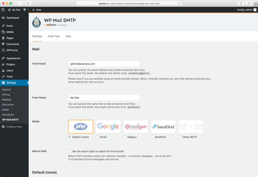 WP Mail SMTP Settings