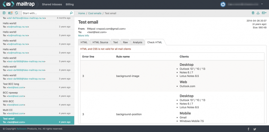 Finding HTML and CSS related issues with Mailtrap