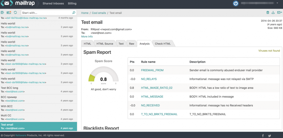 Mailtrap’s Spam and Blacklist report